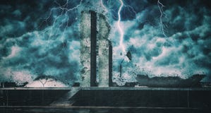 Brasilia détruit | Bâtiment du congrès du Brésilien dans les ruines images stock Brasilia détruit | Bâtiment du congrès du Brésilien dans les ruines images stock