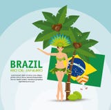 Brazil rio de janeiro poster garota flag coconut palm vector illustration Brazil rio de janeiro poster garota flag coconut palm vector illustration