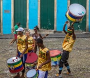 Brazilian drumming group on the streets of Pelourinho - Salvador, Bahia, Brazil Stock Images Brazilian drumming group on the streets of Pelourinho - Salvador, Bahia, Brazil Stock Images