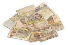 Brazilian money tied and piled. stock image Brazilian money tied and piled. stock image