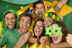 Brazilian Sport Soccer Fans Celebrating Victory Together. Brazilian Sport Soccer Fans Celebrating Victory Together.