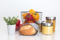 Bread, Pasta, Millet, Vegetables And Rosemary Stock Photos