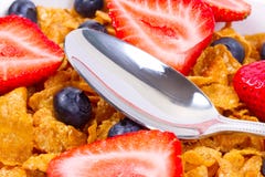 Breakfast with corn flakes and fruits stock photos Breakfast with corn flakes and fruits stock photos
