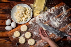 Pancakes from cottage cheese . Cooking in the kitchen .Cooking stock image Pancakes from cottage cheese . Cooking in the kitchen .Cooking stock image