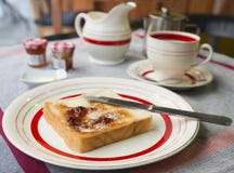 Breakfast With Toast, Butter And Jam Stock Photo