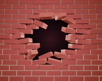 Hole Breaking Through Wide Brick Wall Stock Vector 