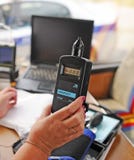 Breathalyzer in a hand at the medical expert. stock photos Breathalyzer in a hand at the medical expert. stock photos