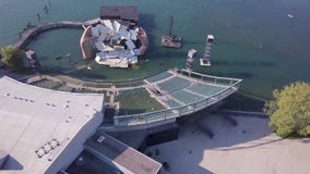 Bregenz Αυστρία από τον αέρα που πυροβολείται της εγκατάστασης τέχνης φιλμ μικρού μήκους Bregenz Αυστρία από τον αέρα που πυροβολείται της εγκατάστασης τέχνης φιλμ μικρού μήκους