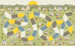 Brettspiel mit einem Blockweg auf einem grünen Park mit Anschlagtafeln lizenzfreie abbildung Brettspiel mit einem Blockweg auf einem grünen Park mit Anschlagtafeln lizenzfreie abbildung