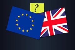 Brexit głosowanie, zgoda i -? Flagi UE i Zjednoczone Królestwo z znak zapytania fotografia stock Brexit głosowanie, zgoda i -? Flagi UE i Zjednoczone Królestwo z znak zapytania fotografia stock