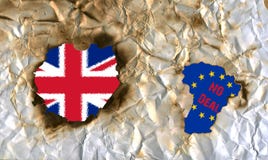 Brexit inget avtal, flaggor av Förenade kungariket och den europeiska unionen, illustration stock illustrationer Brexit inget avtal, flaggor av Förenade kungariket och den europeiska unionen, illustration stock illustrationer
