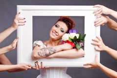 Bride with bouquet in frame Royalty Free Stock Photo Bride with bouquet in frame Royalty Free Stock Photo