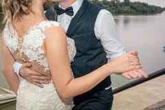 Bride and groom holding hands stock image Bride and groom holding hands stock image