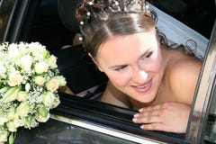 Bride In Black Car. Stock Image