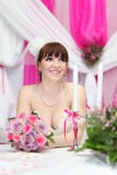 Bride Wearing Dress Sits At Table With Candles Stock Photo Bride Wearing Dress Sits At Table With Candles Stock Photo