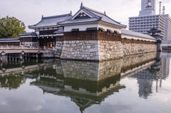 The bridge to entrance at hiroshima castle with wall to protect Stock Photos The bridge to entrance at hiroshima castle with wall to protect Stock Photos