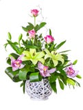 Bright Flower Bouquet In Basket Royalty Free Stock Images