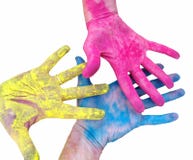 Bright hands. Different colors. Palette of colors royalty free stock photography Bright hands. Different colors. Palette of colors royalty free stock photography