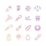 Bright holiday pyrotechnic line vector icons. Festival fireworks elements design Royalty Free Stock Image Bright holiday pyrotechnic line vector icons. Festival fireworks elements design Royalty Free Stock Image
