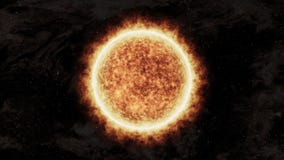 Bright and hot orange sun in space