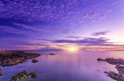 Bright Marvelous Bright Sunset And Rocky Seacost Stock Photography Bright Marvelous Bright Sunset And Rocky Seacost Stock Photography