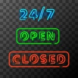 Bright Realistic Neon Open And Closed Sign Royalty Free Stock Photo