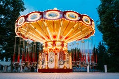 Brightly Illuminated Empty Carousel Merry-Go-Round. Nobody Stock Photo Brightly Illuminated Empty Carousel Merry-Go-Round. Nobody Stock Photo