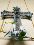 Blue Cross with Green Ivy royalty free stock images Blue Cross with Green Ivy royalty free stock images