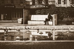 Lunch Break in Bristol City Centre Sepia Tone stock photo Lunch Break in Bristol City Centre Sepia Tone stock photo