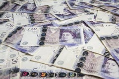 British currency. Plenty of British 20 Pound banknotes. Background. stock images British currency. Plenty of British 20 Pound banknotes. Background. stock images
