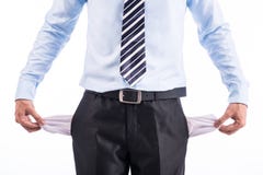 Broke and poor business man with empty pockets Stock Image Broke and poor business man with empty pockets Stock Image