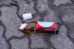 Broken beer bottles in the middle of the footpath royalty free stock images Broken beer bottles in the middle of the footpath royalty free stock images