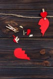Broken heart breakup collection and divorce icon. Red paper shaped as a torn love , health care problems due to illness. Broken lo royalty free stock photography Broken heart breakup collection and divorce icon. Red paper shaped as a torn love , health care problems due to illness. Broken lo royalty free stock photography