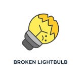 broken lightbulb icon. cute broken sad light bulb lies on the floor, failure, error, oops or trouble, outline in modern design, royalty free illustration broken lightbulb icon. cute broken sad light bulb lies on the floor, failure, error, oops or trouble, outline in modern design, royalty free illustration