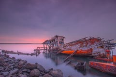Broken ship sunrise moment deep stock photo Broken ship sunrise moment deep stock photo