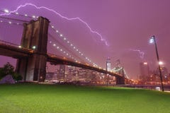 Brooklyn Bridge and Dramatic sky and lightning skyline stock image Brooklyn Bridge and Dramatic sky and lightning skyline stock image