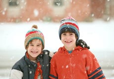 Brothers On A Snowy Day Stock Images