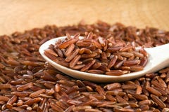 Brown unpeeled rice on a wooden spoon against a blurred background royalty free stock photo Brown unpeeled rice on a wooden spoon against a blurred background royalty free stock photo