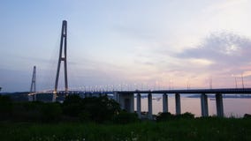 Brug op eiland Russkiy stock footage Brug op eiland Russkiy stock footage