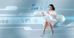 Brunette Oparating Virtual Keyboard Royalty Free Stock Image Brunette Oparating Virtual Keyboard Royalty Free Stock Image