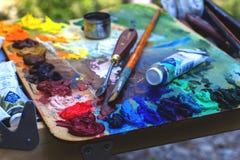 palette of colors, brushes multicolor Stock Photography palette of colors, brushes multicolor Stock Photography