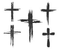 Brush painted cross icons. Hand drawn christian cross signs. Brush painted cross icons. Vector illustration Brush painted cross icons. Hand drawn christian cross signs. Brush painted cross icons. Vector illustration