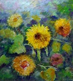Brush stroke , sunflowers   ,painting Abstract oil color Background,   love