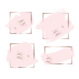 Brush Strokes In Rose Gold Pink Tones And Golden Frame Background. Vector Illustration Stock Photography