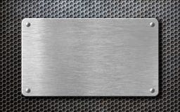 Brushed steel metal plate background with rivets