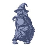 Bruxa idosa com seu corvo preto que guarda uma bola de cristal e que prevê o futuro Caráter engraçado do estilo dos desenhos anim ilustração stock Bruxa idosa com seu corvo preto que guarda uma bola de cristal e que prevê o futuro Caráter engraçado do estilo dos desenhos anim ilustração stock