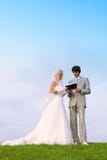 Bräutigam und Braut lasen Bibel zusammen lizenzfreies stockbild Bräutigam und Braut lasen Bibel zusammen lizenzfreies stockbild