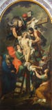 BRÍXIA, ITÁLIA, 2016: A pintura do depósito da cruz em di Santa Maria della Pace de Chiesa da igreja por Domenico Zeli fotos de stock royalty free BRÍXIA, ITÁLIA, 2016: A pintura do depósito da cruz em di Santa Maria della Pace de Chiesa da igreja por Domenico Zeli fotos de stock royalty free