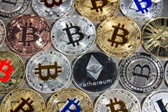 BTC and ETH, Bitcoin and Ethereum coins stock images BTC and ETH, Bitcoin and Ethereum coins stock images