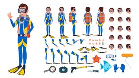 Buceador Man Vector sistema animado de la creación del carácter Bajo el agua Buceador Salto que bucea Integral, delantero, lado libre illustration Buceador Man Vector sistema animado de la creación del carácter Bajo el agua Buceador Salto que bucea Integral, delantero, lado libre illustration